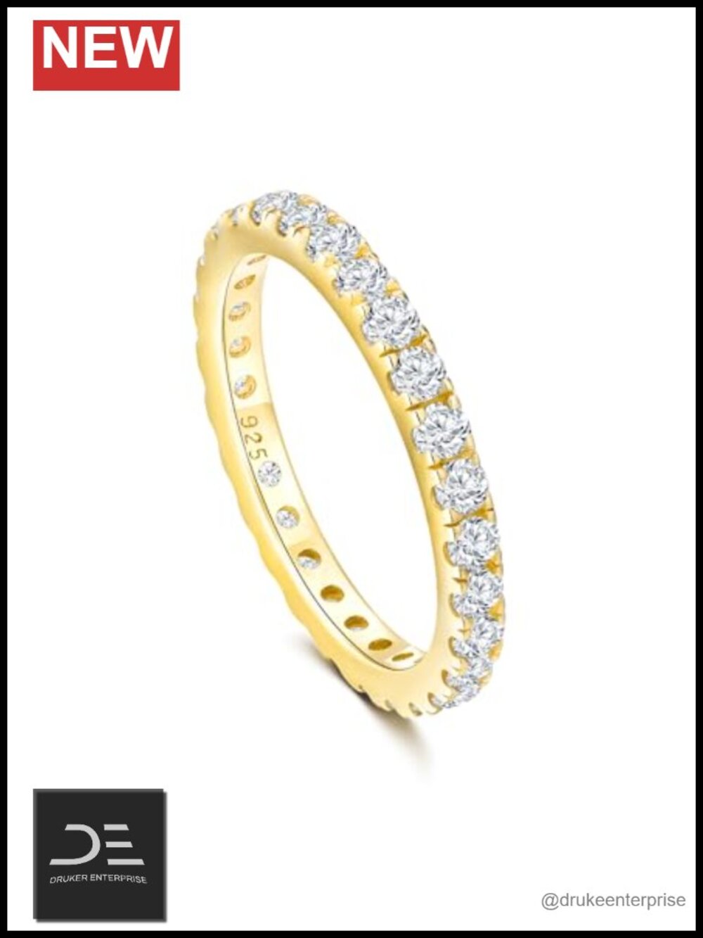 Sterling Silver Eternity Band Ring CZ Stackable yellow gold plated